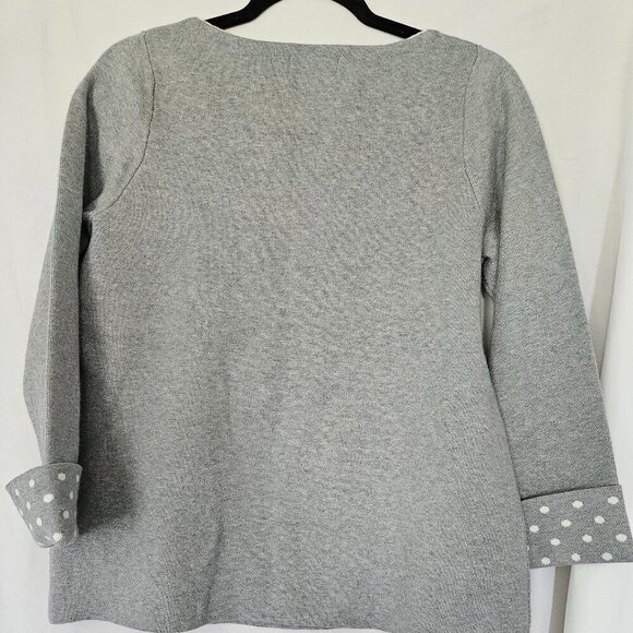 Cynthia Rowley grey soft boat neck sweater with polka dot cuffed sleeves MED - Picture 4 of 7